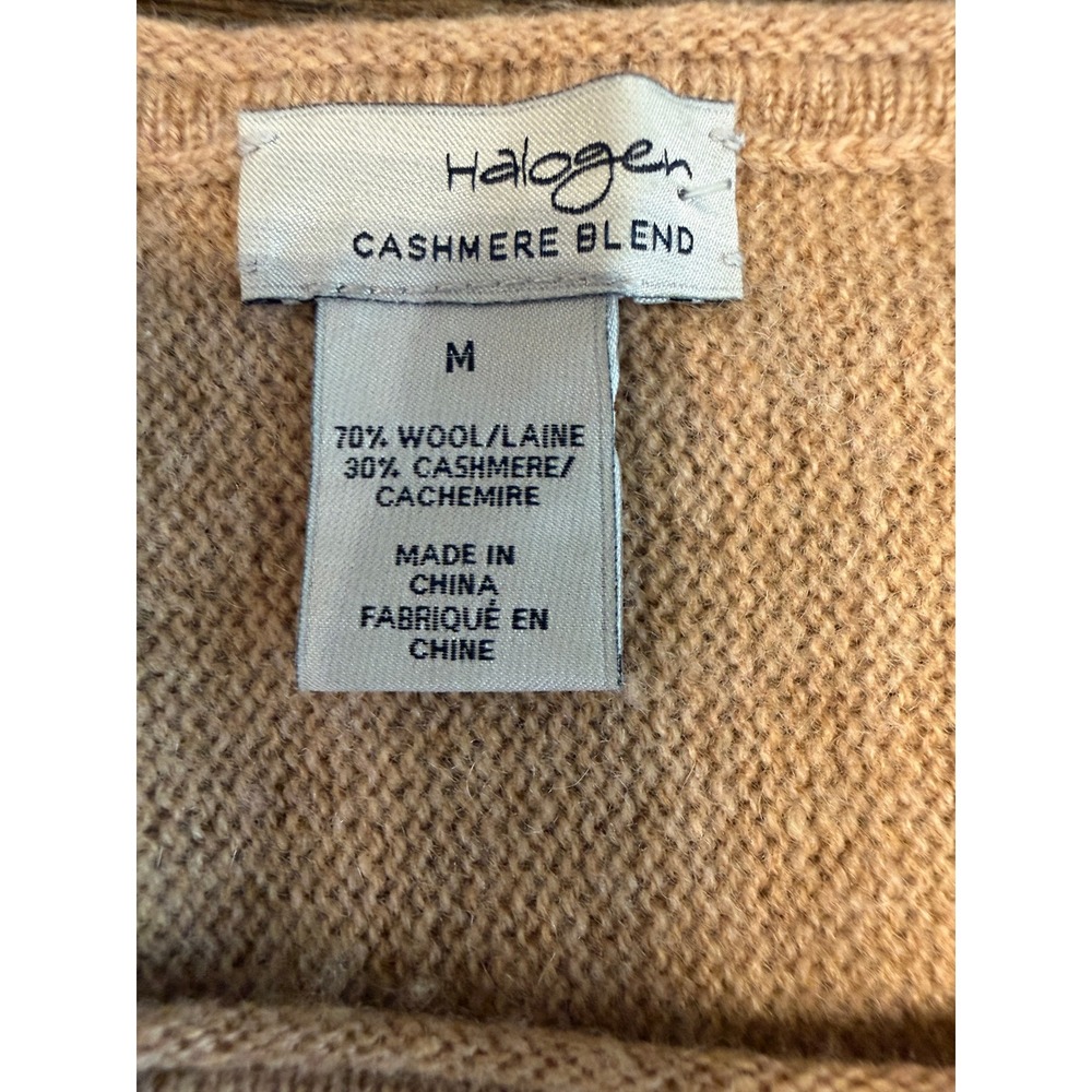 Halogen Cashmere Blend Wool Sweater Dress Tan Camel Crew Neck Long Sleeve M - Picture 5 of 7